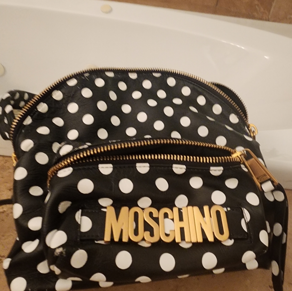 Moschino black and white leather polka-dot backpack - Picture 2 of 3